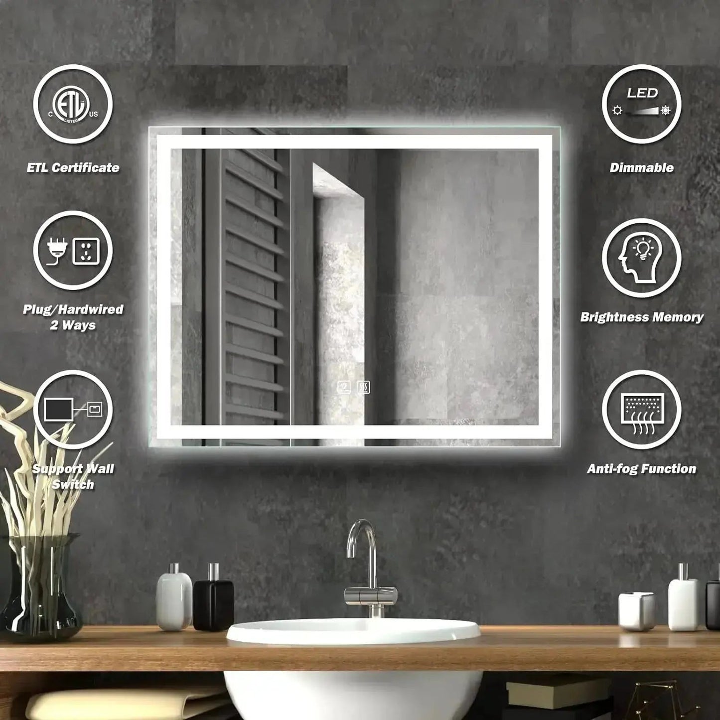 24 x 32 Inch Center Glow LED Bathroom Mirror