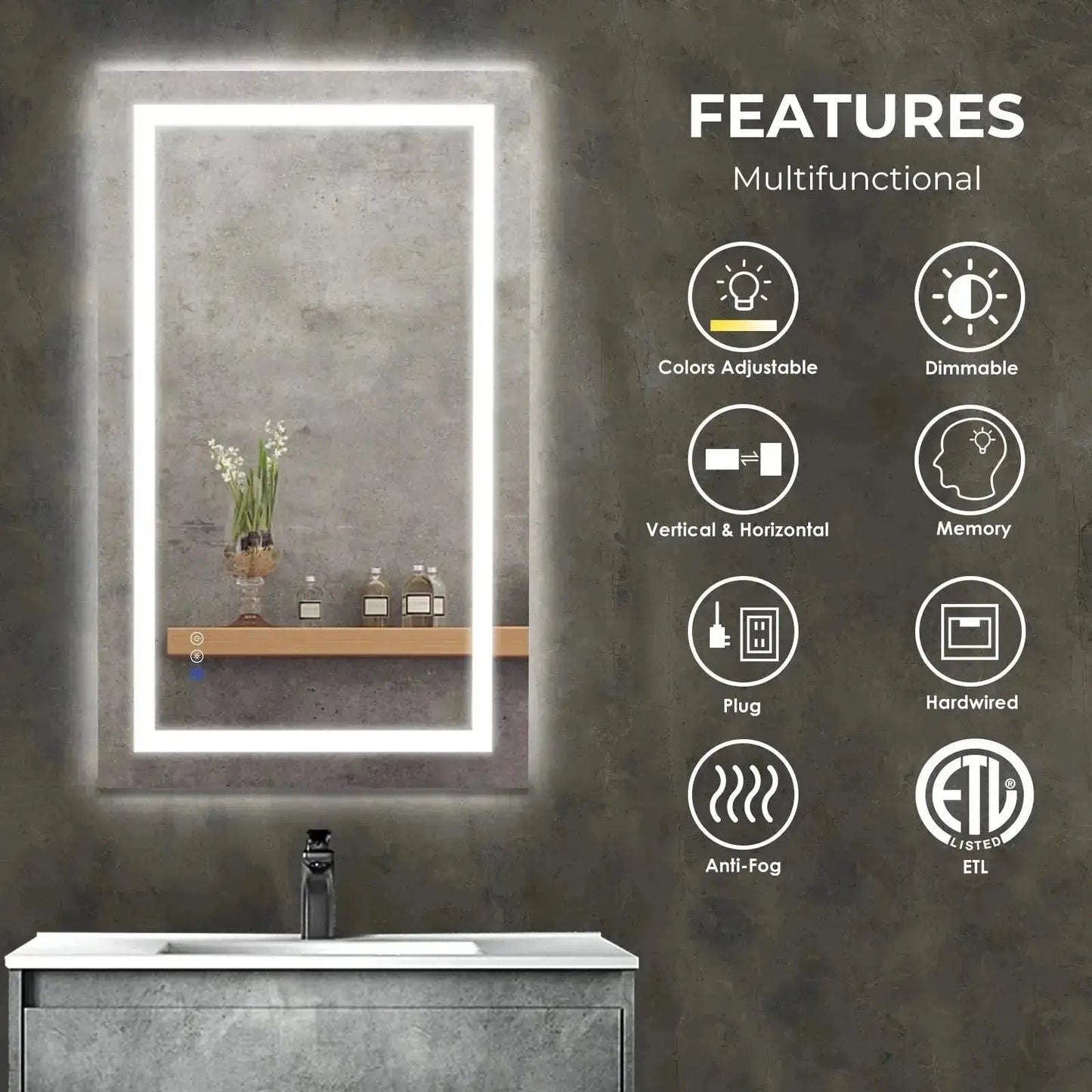 24 x 32 Inch Center Glow LED Bathroom Mirror
