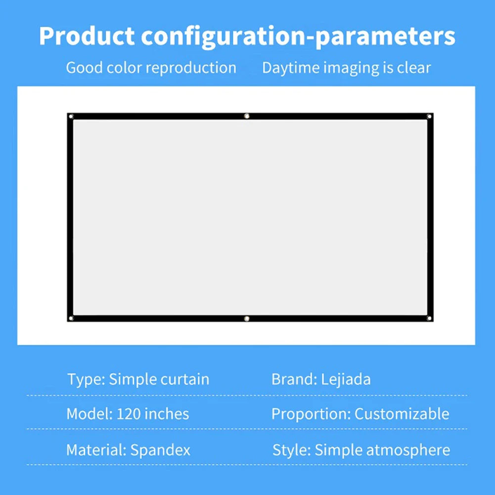 16:9 Portable Projector Screen Simple Projector Curtain 72/84/100/120/150 inch HD Display Screen Home Cinema Theater Movie Home