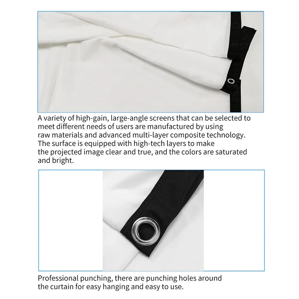 16:9 Portable Projector Screen Simple Projector Curtain 72/84/100/120/150 inch HD Display Screen Home Cinema Theater Movie Home