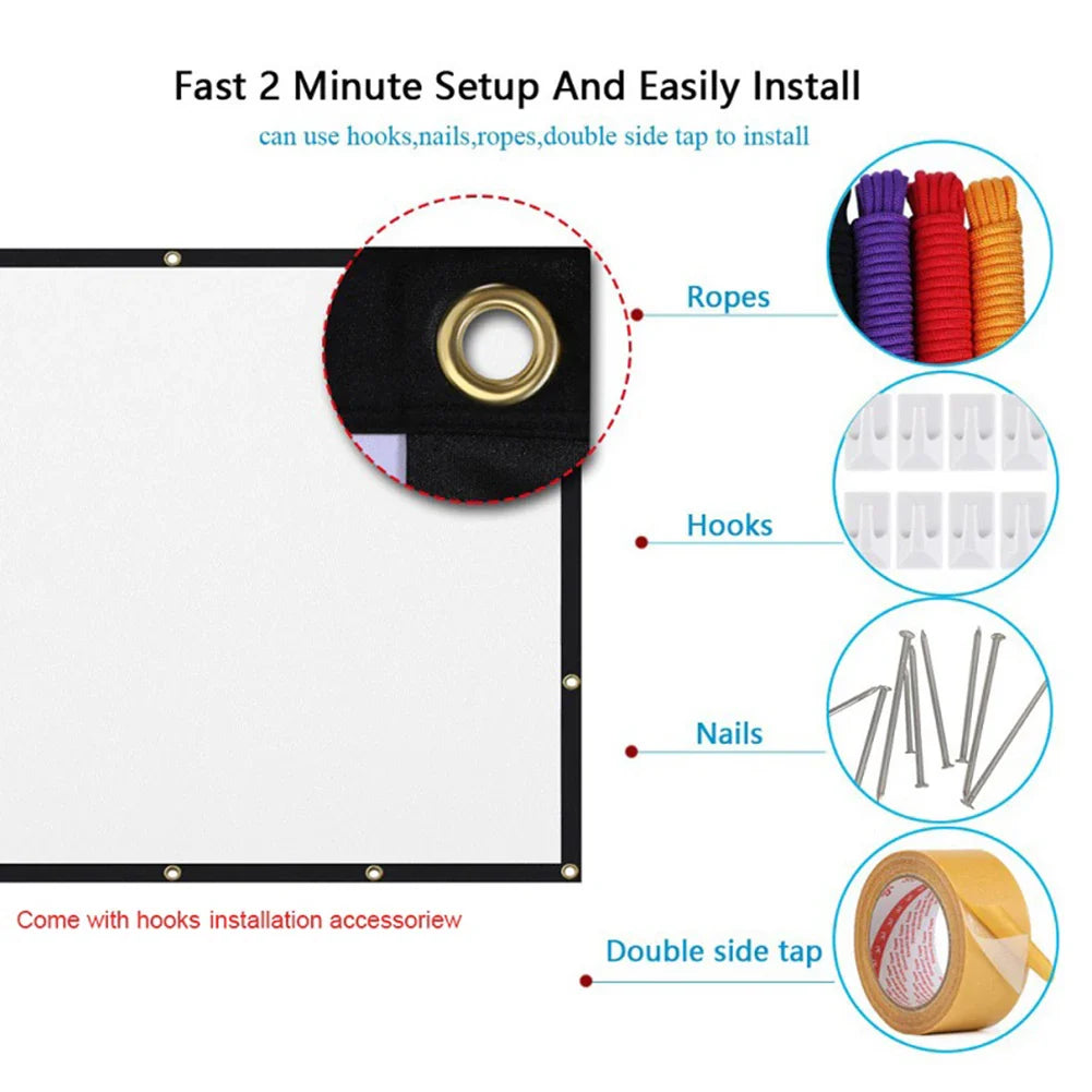 16:9 Portable Projector Screen Simple Projector Curtain 72/84/100/120/150 inch HD Display Screen Home Cinema Theater Movie Home