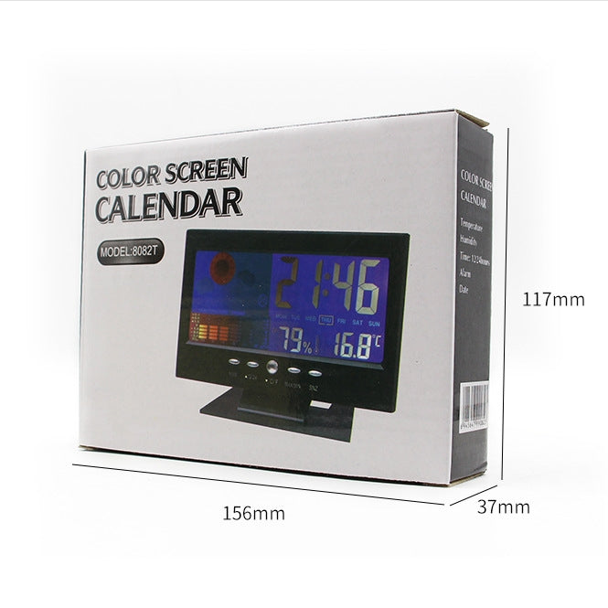 8082T Weather Forecast Clock LED Color Screen Perpetual Calendar Temperature And Humidity Intelligent Voice Control Electronic Alarm Cloc,Specification: Black + USB