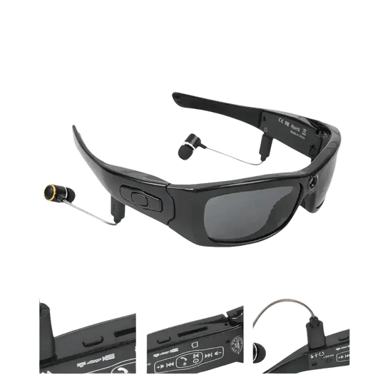 Black Camcorder Glasses Camera with Headphones. HD 1080P Mini Camcorder Glasses