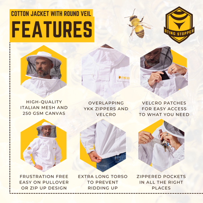 Classic Cotton Beekeeping Jacket with Round Veil