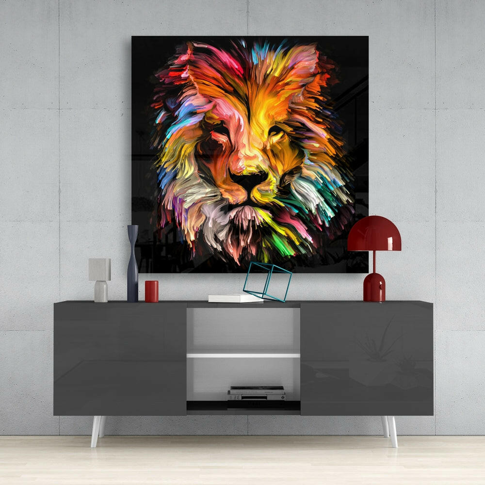 Yellow Lion Glass Wall Art
