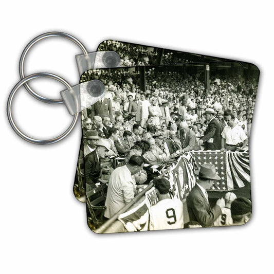 Key Chain - Lynn Skeels Stereoview Photo President Harry Truman Signing Baseballs Vintage Stereoview Cards