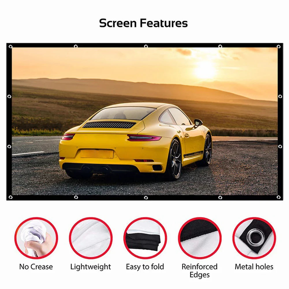 16:9 Portable Projector Screen Simple Projector Curtain 72/84/100/120/150 inch HD Display Screen Home Cinema Theater Movie Home