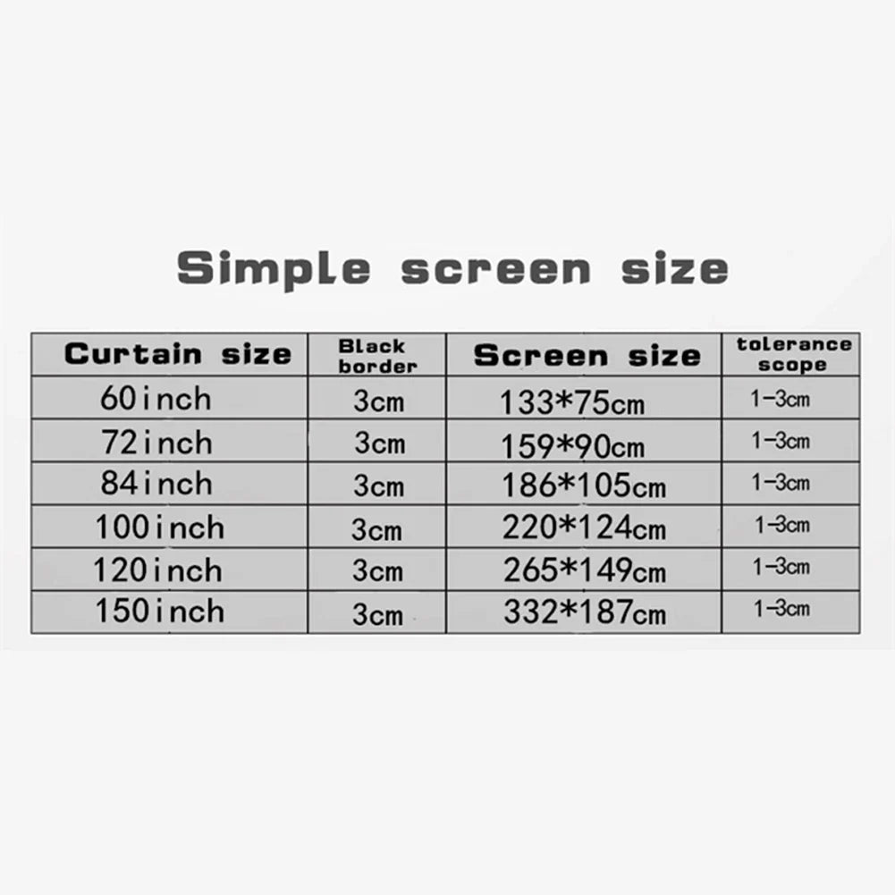 16:9 Portable Projector Screen Simple Projector Curtain 72/84/100/120/150 inch HD Display Screen Home Cinema Theater Movie Home