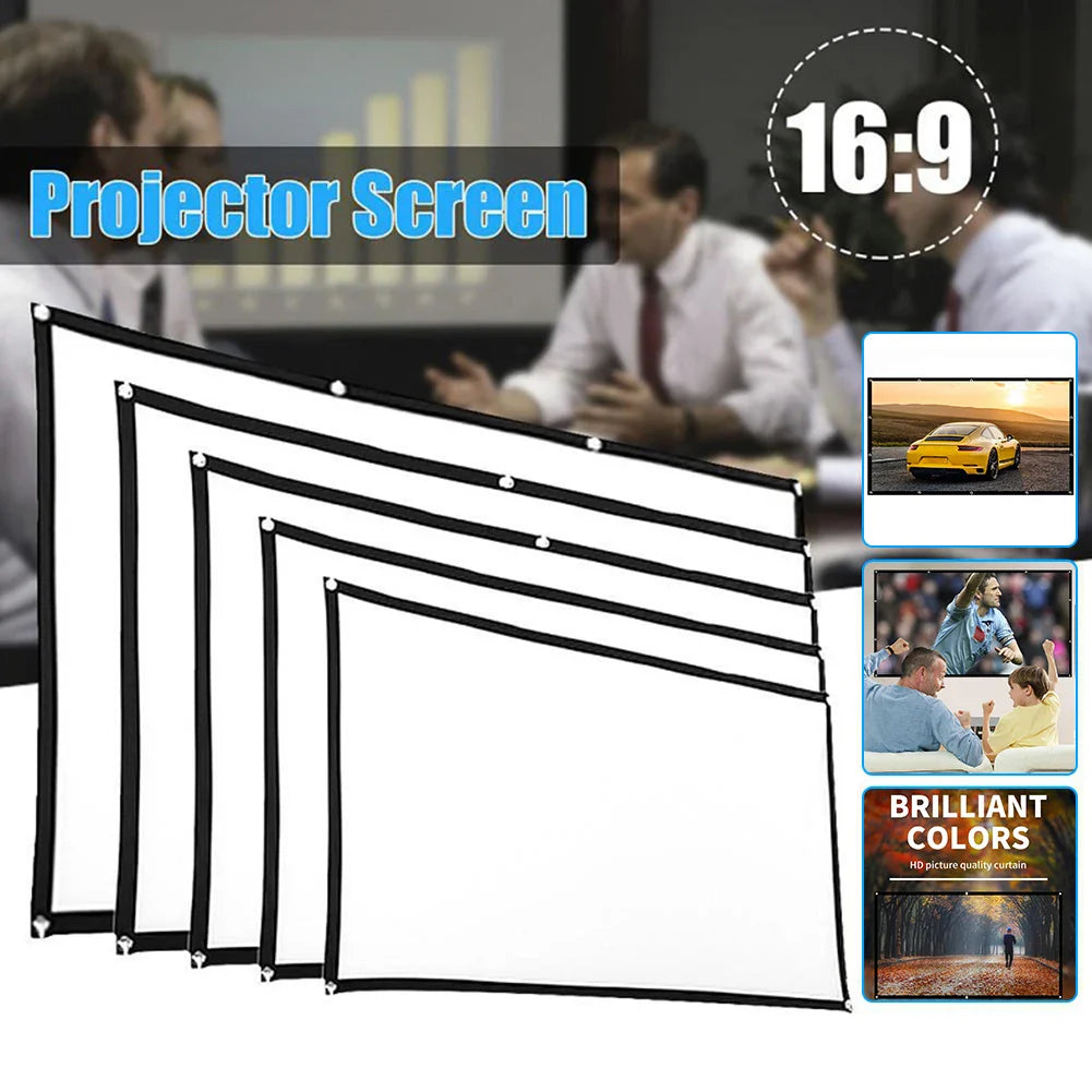 16:9 Portable Projector Screen Simple Projector Curtain 72/84/100/120/150 inch HD Display Screen Home Cinema Theater Movie Home