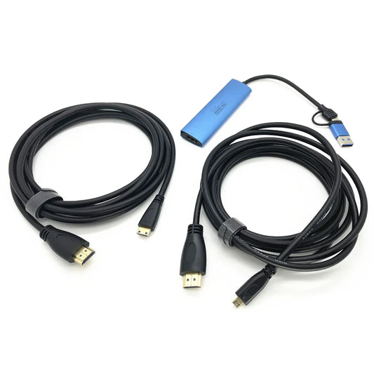 2in1 USB & Type-C to Micro / Mini HDMI-compatible Video Capture Card Live Streaming Cable for Sony Canon Nikon Fuji Camera PC 4K