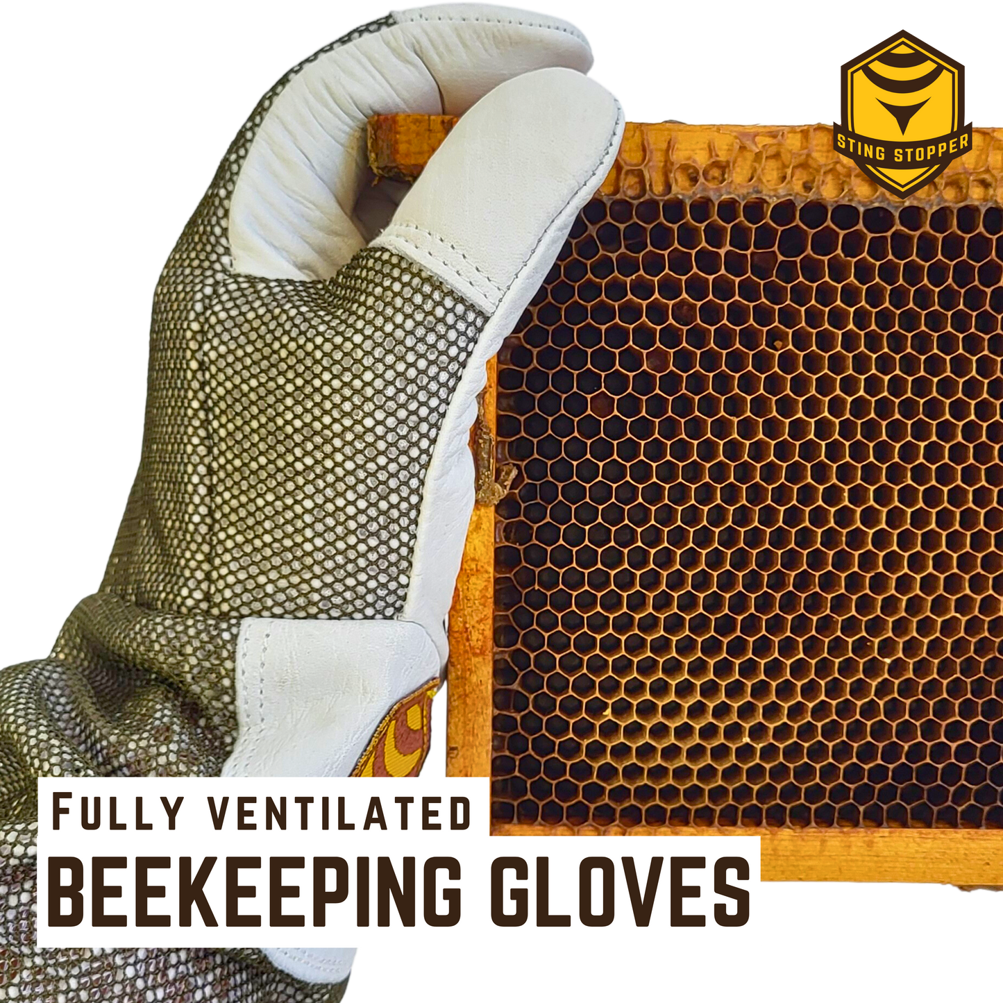 Sting Stopper Ventilated Goat Skin Beekeeping Gloves - Olive Green