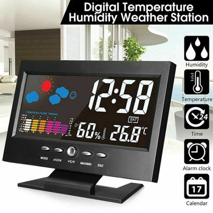 8082T Weather Forecast Clock LED Color Screen Perpetual Calendar Temperature And Humidity Intelligent Voice Control Electronic Alarm Cloc,Specification: Black + USB