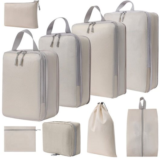 9 In 1  Compression Packing Cubes Expandable Travel Bags Luggage Organizer(Beige)