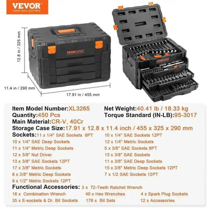 Black Vevor Mechanics Tool Chest Open Drawers