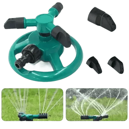 Blue Rotating Garden Sprinklers Watering Grass