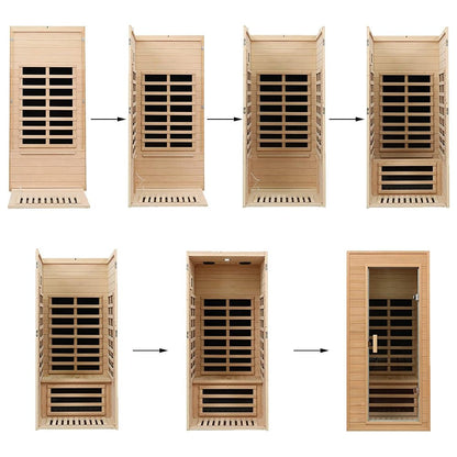 Premium 1-Person Indoor Low EMF FAR Infrared Heat Hemlock Wood Personal Home Spa Sauna, 1200W (SAK27463)